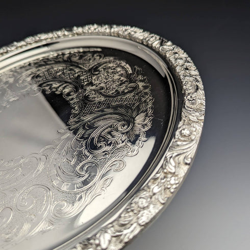 British Vintage Silver Plated Tray Salva Diameter 28cm EHP